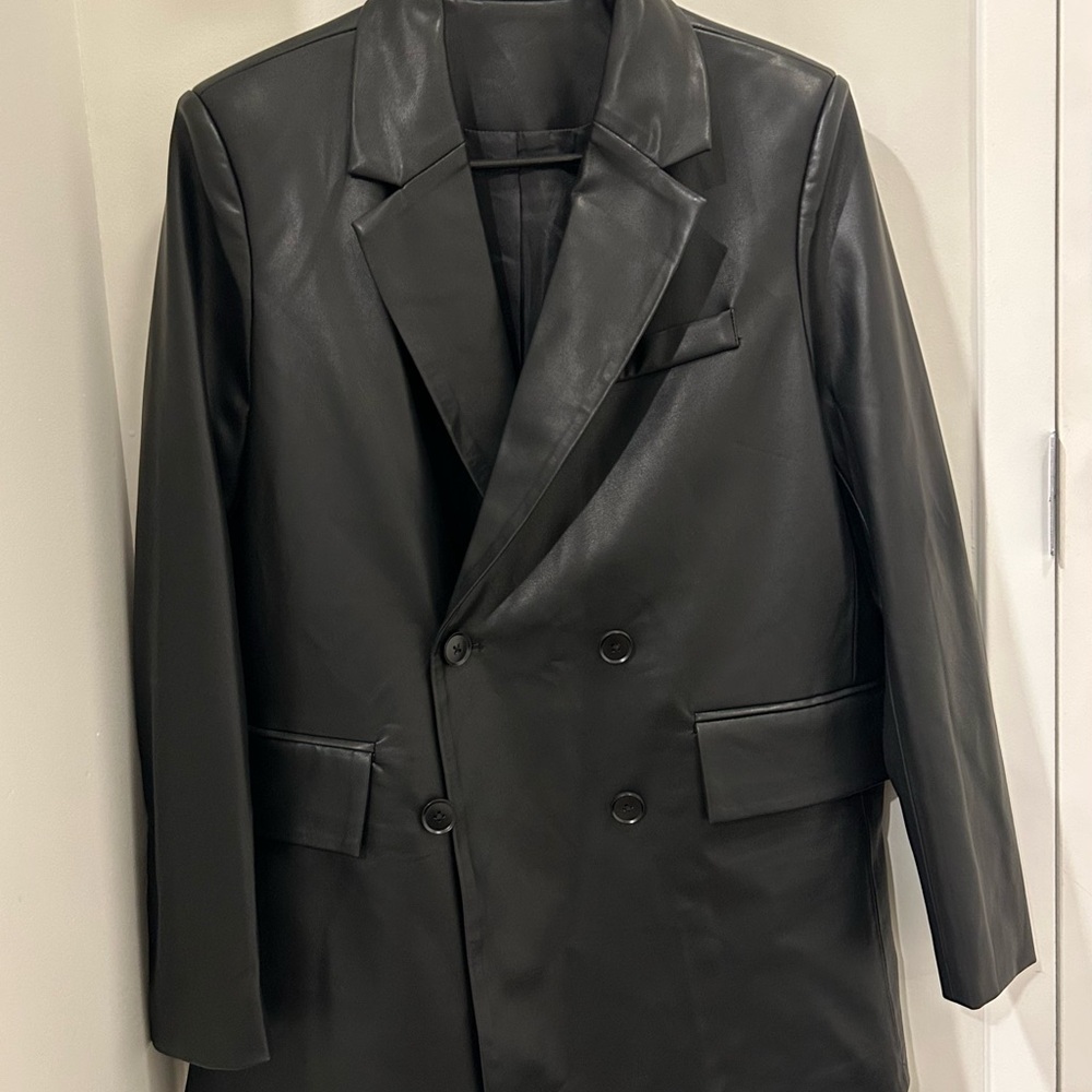 Black Faux Leather Blazer